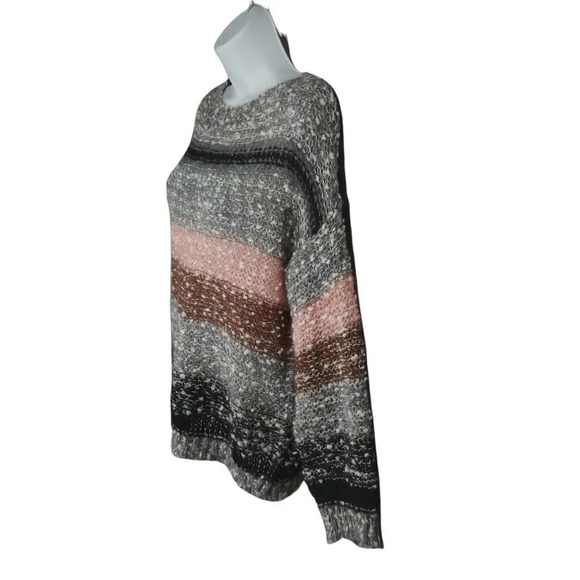 Please Dropped Shoulders Chunky Knit  Mohair Blend Striped Sweater M/L - Picture 5 of 9